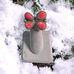 Pink Aurora Opals in Solid Sterling Silver Flutter Ring